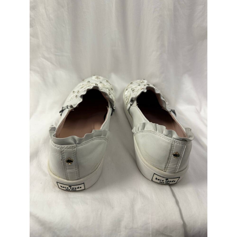 Kate Spade White Leather Louise Floral Beaded Slip On Sneakers Sz 8 GS - Picture 4 of 8